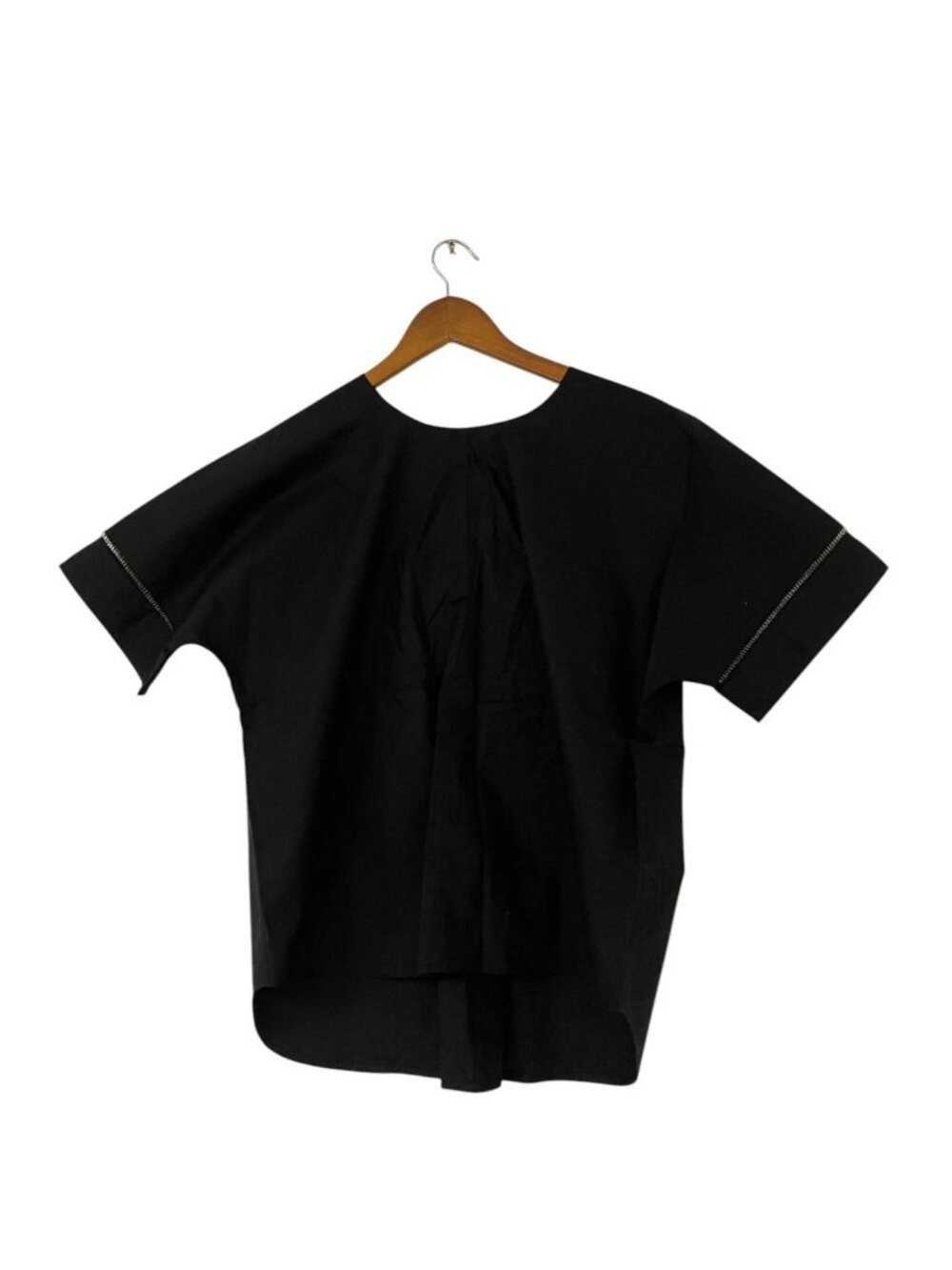 Massimo Dutti Black Blouse Top XS Button Up Contrast trim 5100/300 NWT